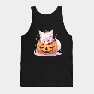 Kawaii Anime Girl in a Halloween Pumpkin Tank Top